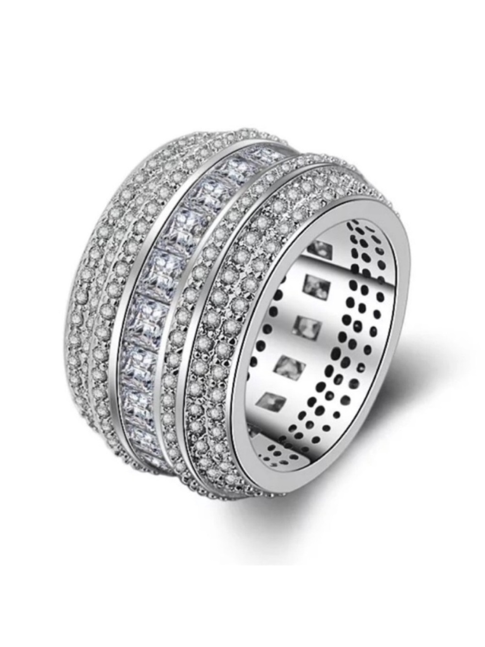 NEW WIDE 925 STERLING SILVER DIAMOND RING, CUTE RING, SHINY RING. - Picture 3 of 5